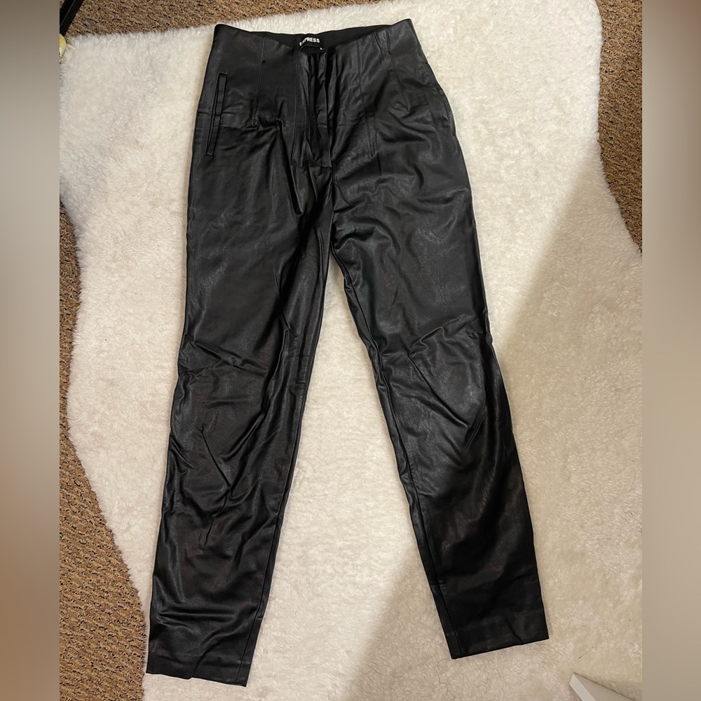 High rise straight cut leather pants - Express